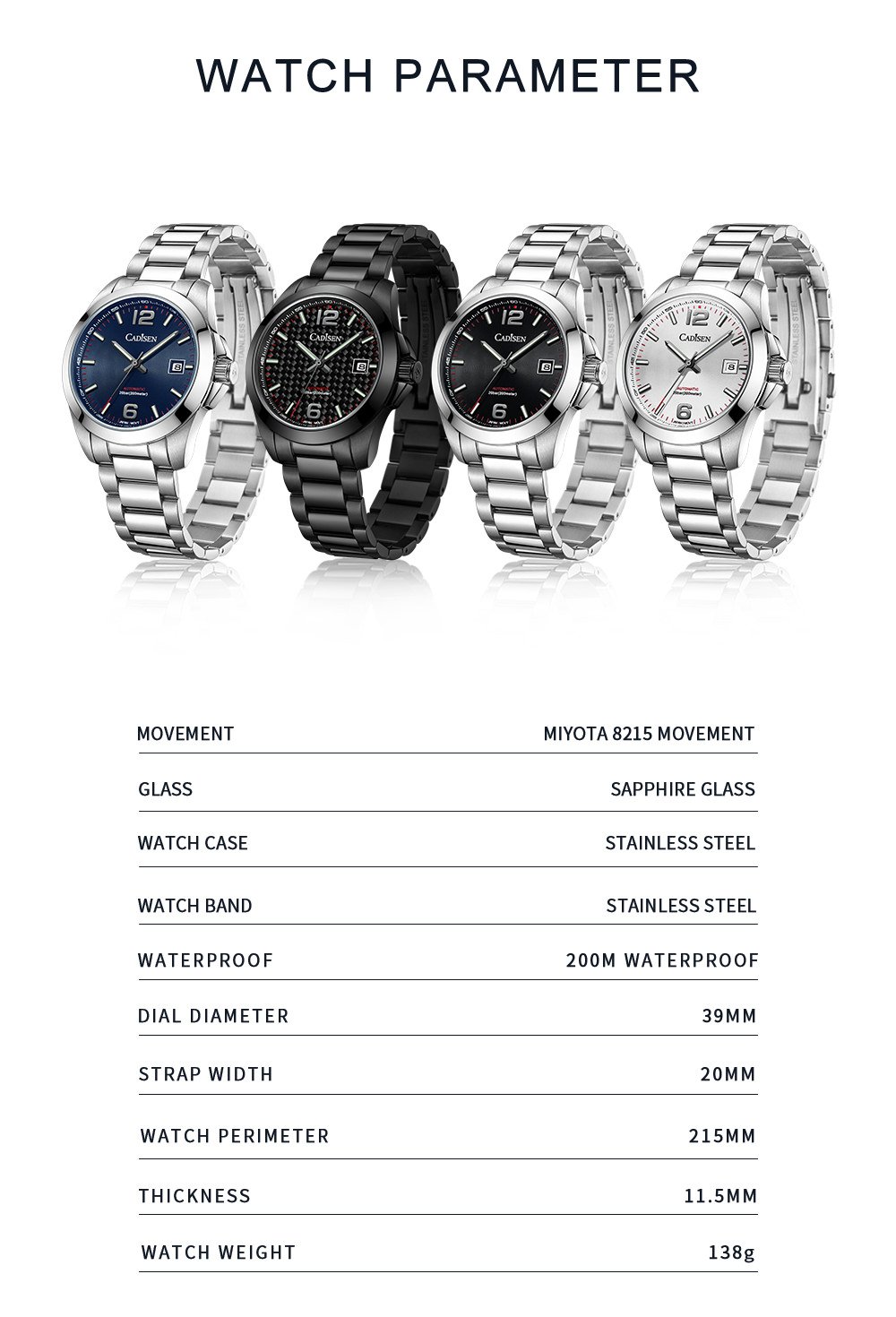 Wrist Cadisen Conquest CADISEN メンズ 自動巻き腕時計 日本製