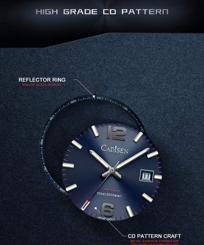 CADISEN メンズ 自動巻き腕時計 日本製ムーブメント カディセン C8197M