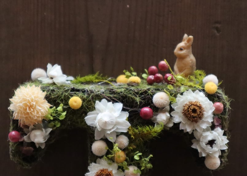 オーダー品）どうぶつの森＆ドライフラワーイニシャルオブジェ「TAUTOU