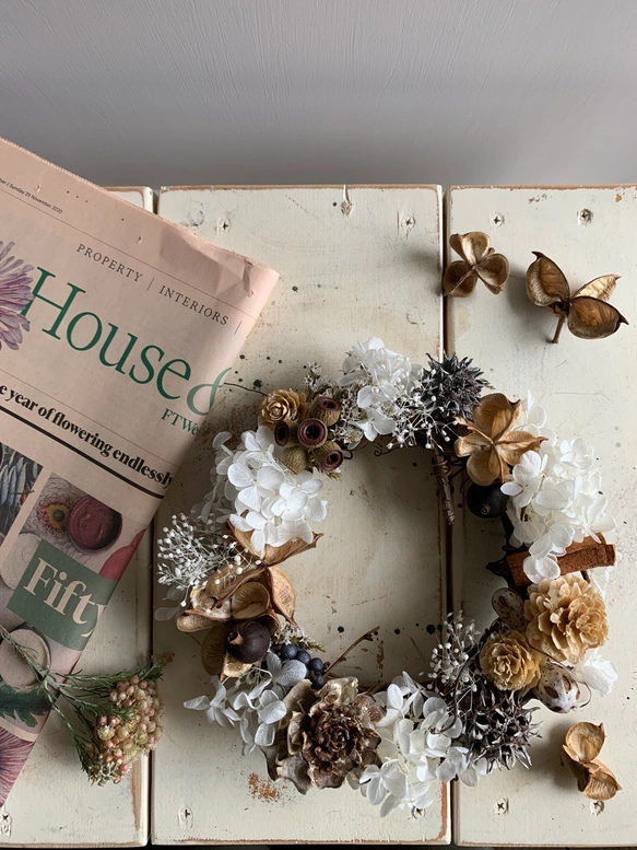 雑貨屋さんのアナベルリース ドライフラワーリース 雑貨屋さんの