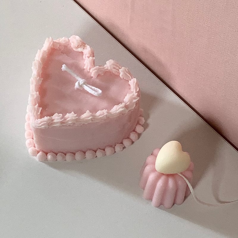 新品 ヴィラリ 希少 ケーキキャンドル キャンドル ピンク リボン ★ ハートのクリームケーキキャンドル | usyagi candle