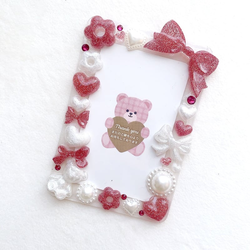 B8サイズ】デコ 硬質ケース レジン ピンク×ホワイト ラメ(穴なしタイプ