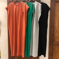 【155】リネンタッチカットソー胸ポケットリブワンピース