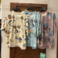 【59-4】ハニカム総柄OJISAN FACE ドロップショルダーTee
