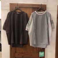 【155】【Lecolis】製品染ｽﾄﾗｲﾌﾟMIX切替えﾘﾌﾞまるPO6分袖