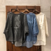 【155】シアーデニムケミカルウォッシュ加工ロゴドルマンリブ６分袖PD