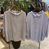 【199】麻ストライプ襟付きシャツ