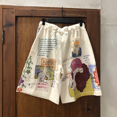 【59-1】三本引き揃えヘビー天竺落書きカオスTRAハーフパンツ