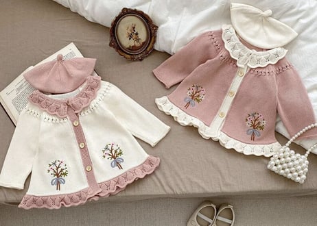 フリルcotton刺繍カーディガン♡66〜100一部即納