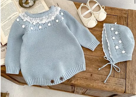 ボンボンニットロンパース✳︎帽子♡66〜90