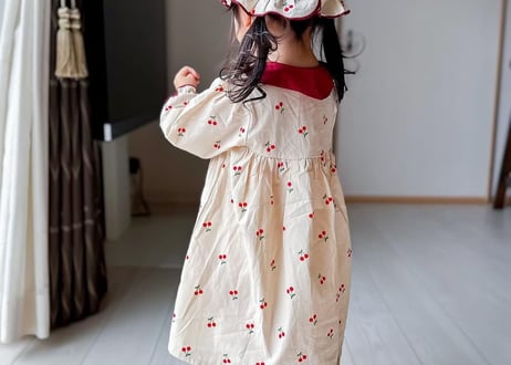 襟付きさくらんぼワンピース＆ロンパース66〜90