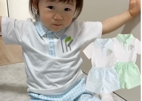 ギンガムチェックゴルフ刺繍セットアップ73〜110