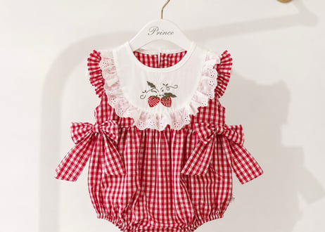いちごギンガムチェックロンパースセット🍓66〜90