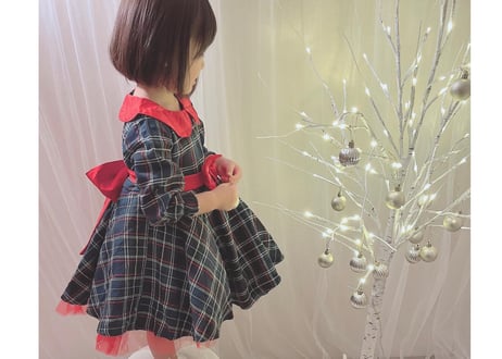 Xmas襟付き緑チェックドレス♡80〜130一部即納