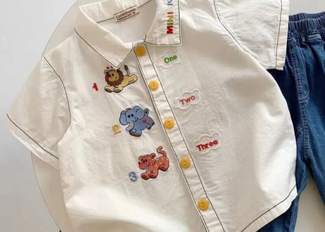 アニマルワッペン刺繍シャツ🐯80〜130