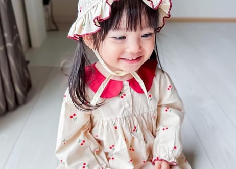 襟付きさくらんぼワンピース＆ロンパース66〜90
