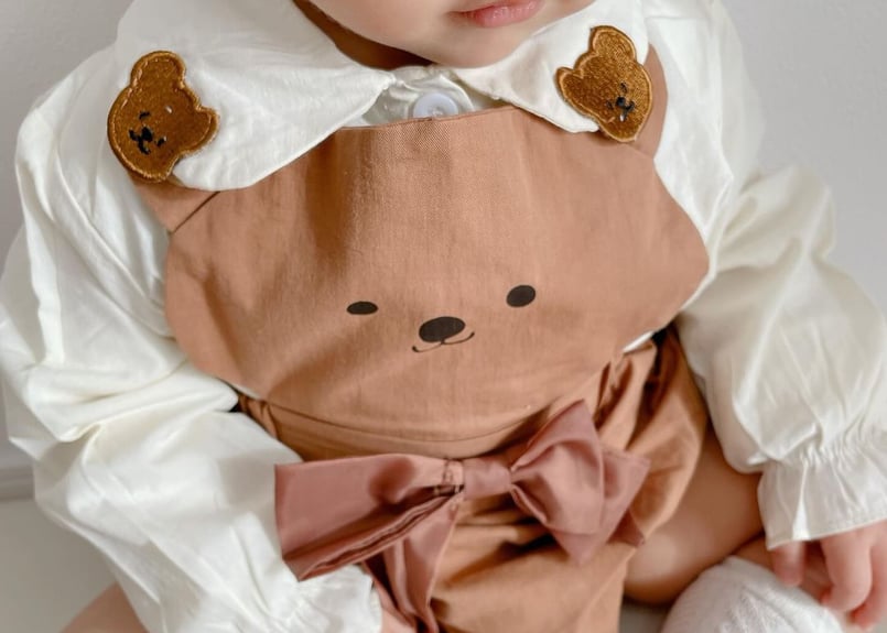 くま様ベージュ1サロペット クマちゃ襟付きロンパース🧸ブラウス🧸サロペット | Prince