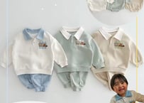 襟付きスウェットロンパース＆セットアップ66〜110