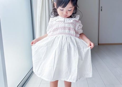 ピエロ襟スモッキングワンピース＆ロンパース