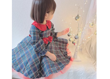 Xmas襟付き緑チェックドレス♡80〜130一部即納