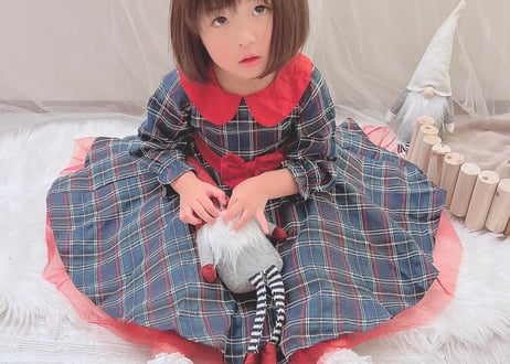 Xmas襟付き緑チェックドレス♡80〜130一部即納