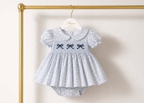 スモッキングリボン刺繍チュールロンパース66〜90