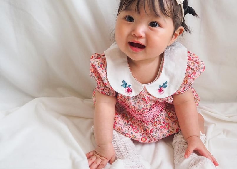 スモッキング刺繍フラワーロンパース59〜90一部即納 | Prince