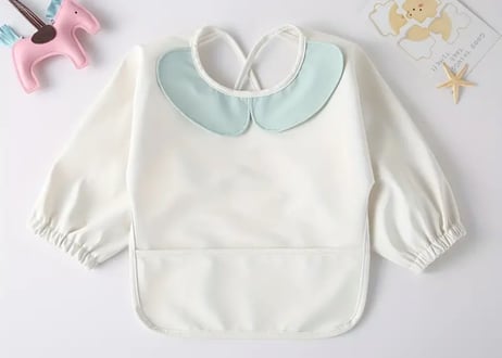 襟付きパステルカラー長袖エプロン🩵S〜M