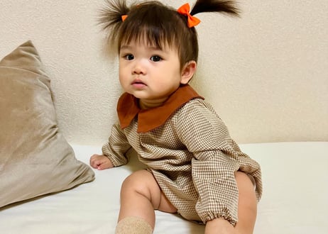レトロ襟付き千鳥柄ロンパース59〜90