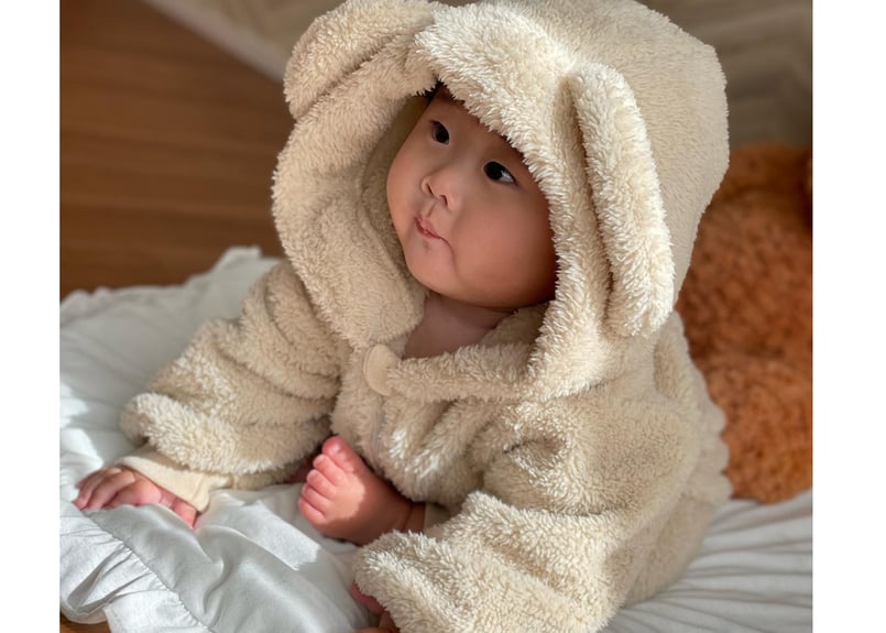 新品　重ねジャンパースカート　エプロン　くま総柄　クマ　リメイク もこもこくまさん着ぐるみロンパース🧸新生児〜90 | Prince