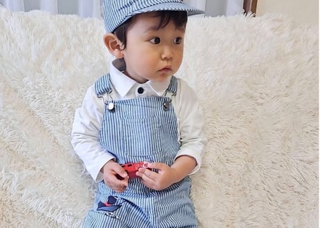 ストライプわんわん刺繍セットアップ66〜90