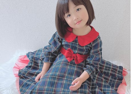 Xmas襟付き緑チェックドレス♡80〜130一部即納