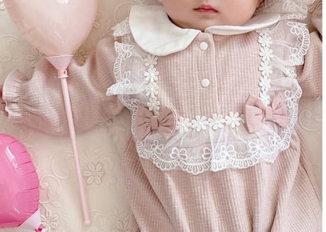 裏起毛リボンレースロンパース♡帽子付き(秋冬)♡59〜80