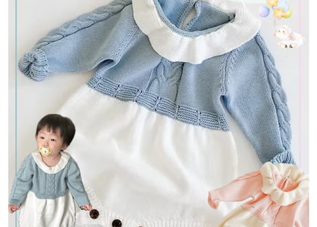 ピエロ襟羊ニットロンパース59〜100🩵🩷