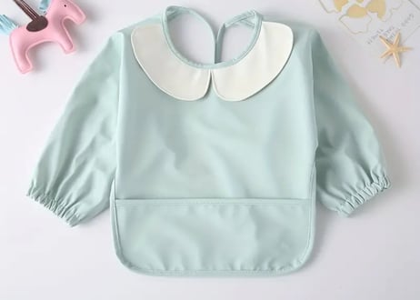 襟付きパステルカラー長袖エプロン🩵S〜M