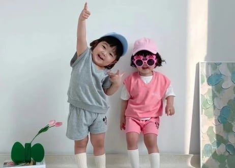 韓国ディズニー刺繍ロゴベストセットアップ80〜120