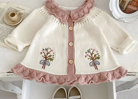 フリルcotton刺繍カーディガン♡66〜100一部即納