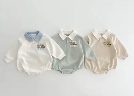 襟付きスウェットロンパース＆セットアップ66〜110