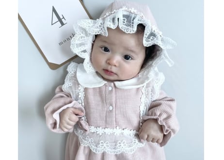 裏起毛リボンレースロンパース♡帽子付き(秋冬)♡59〜80