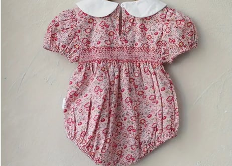 スモッキング刺繍フラワーロンパース59〜90一部即納