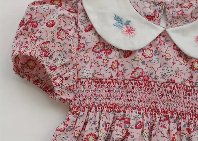 スモッキング刺繍フラワーロンパース59〜90一部即納 | Prince