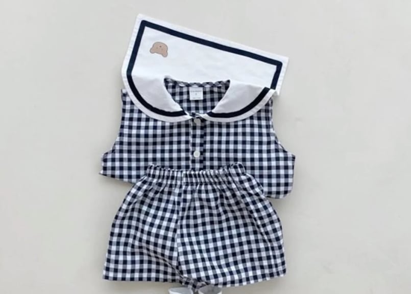 ギンガムチェックノースリーブセーラーセットアップ♡73〜110