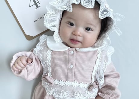 裏起毛リボンレースロンパース♡帽子付き(秋冬)♡59〜80