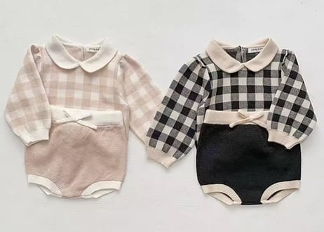 ギンガムチェック柔らかニットセットアップ73〜110