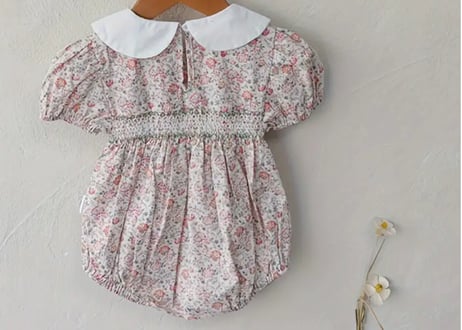 スモッキング刺繍フラワーロンパース59〜90一部即納