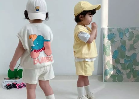 韓国ディズニー刺繍ロゴベストセットアップ80〜120
