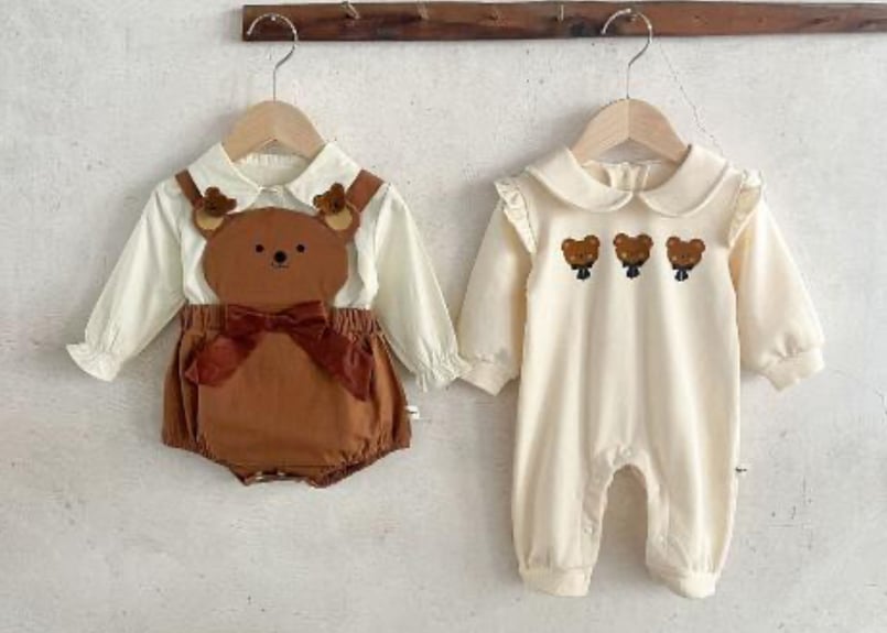 くま様ベージュ1サロペット クマちゃ襟付きロンパース🧸ブラウス🧸サロペット | Prince