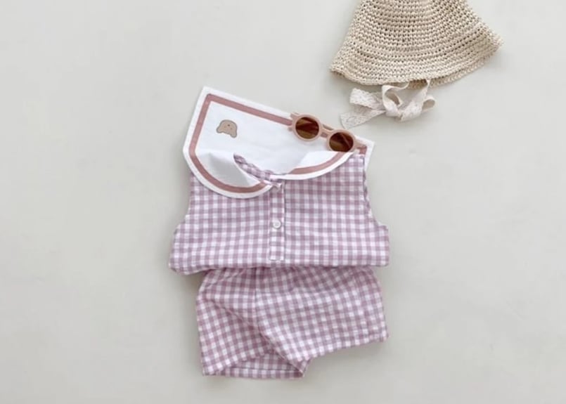 ギンガムチェックノースリーブセーラーセットアップ♡73〜110