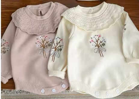 フラワー刺繍フリルロンパース66〜90
