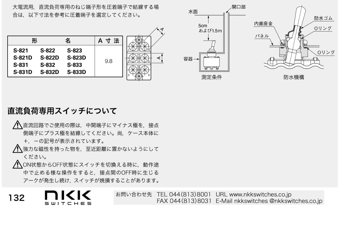 S-821D(NKKスイッチズ製) ｜トグルスイッチ | 双極単投 | 直流負荷専用